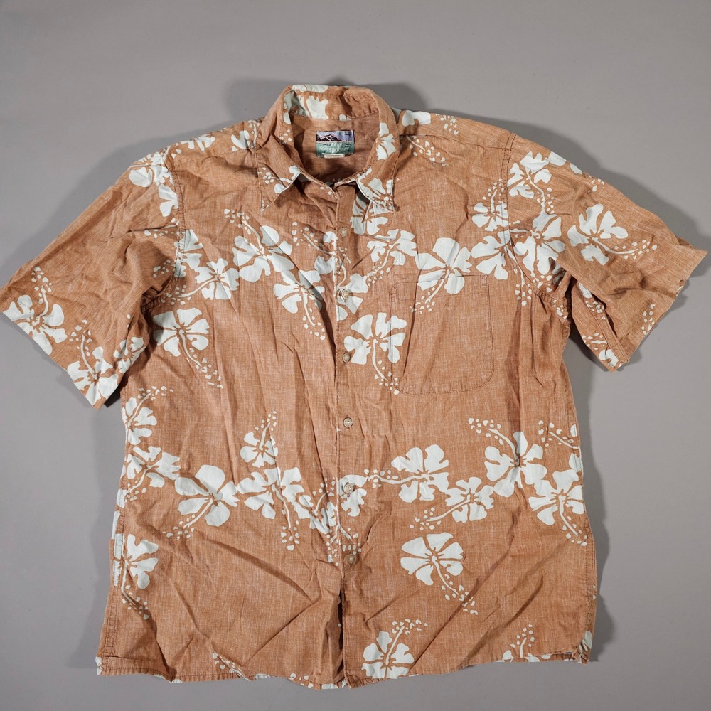 Reyn Spooner Shirt Mens L Orange Hibiscus Floral Reverse Print Cotton Hawaiian